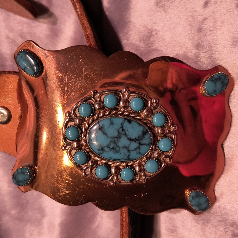 Copper Belt With Faux Turquoise Men's - Picture 2 of 6